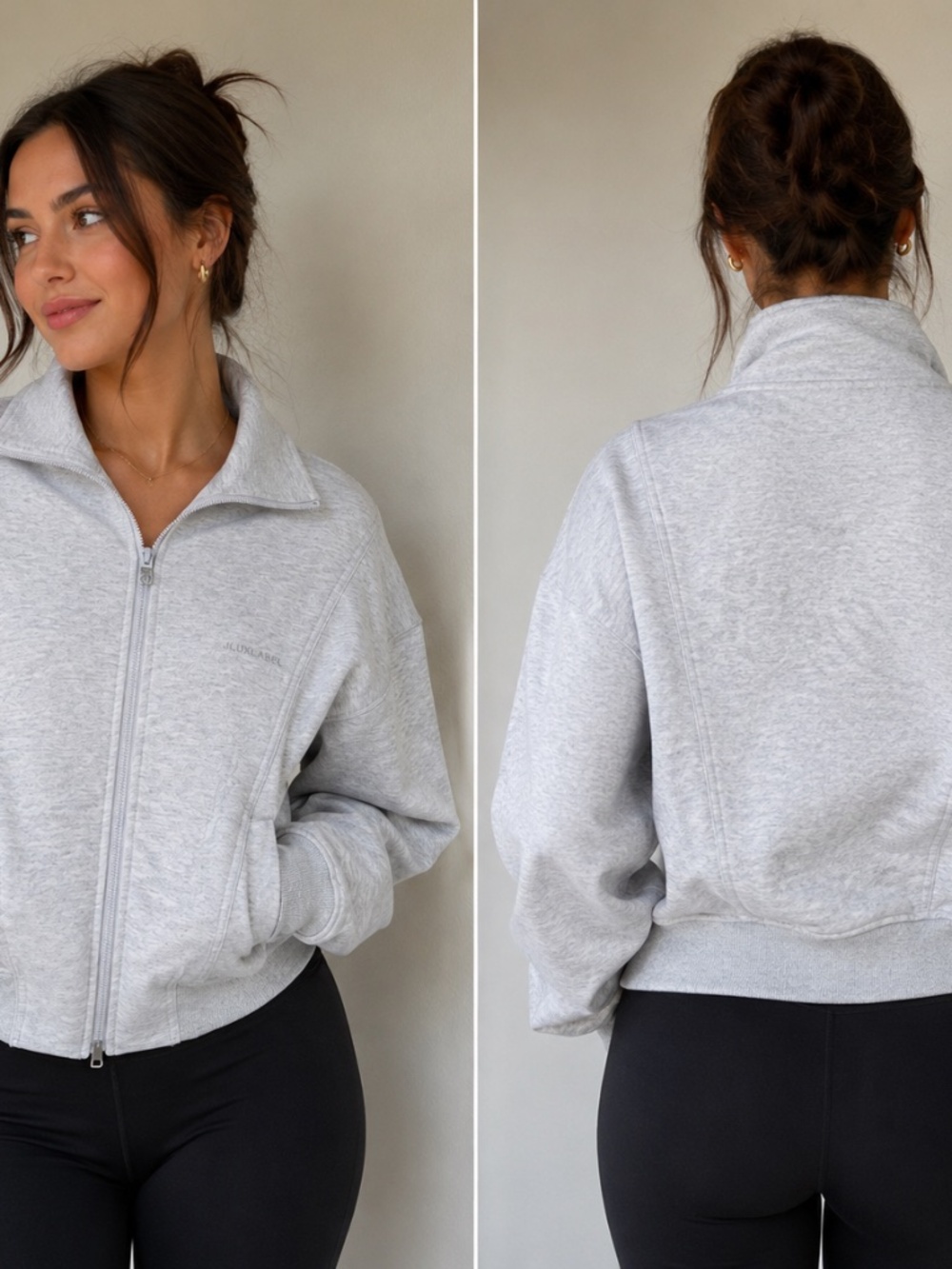 JLUXLABEL Cropped Zip Up Sweatshirt Jacket Gray Small Athleisure Lounge Y2K
